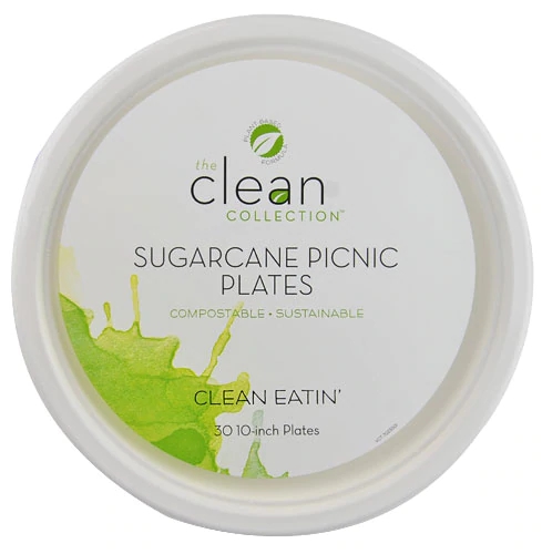 Pratos de Cana-de-Açúcar Vitacost Clean Collection 25 cm - 30 Unidades - Biodegradáveis e Compostáveis