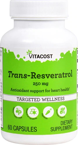 Trans-Resveratrol Vitacost 250mg - 60 Cápsulas - Suporte Antioxidante Avançado