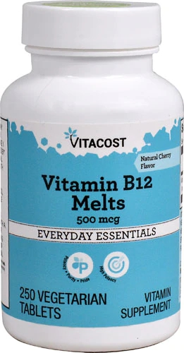 Vitacost Vitamina B12 Melts Sabor Cereja - 500 mcg - 250 Comprimidos Vegetarianos