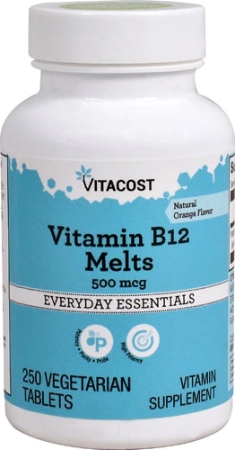 Vitamina B12 Melts Laranja Vitacost 500 mcg - 250 Comprimidos Vegetarianos
