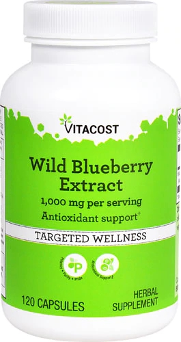 Extrato de Mirtilo Selvagem Vitacost 1000mg - 120 Cápsulas