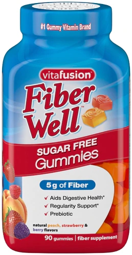 Gomas de Fibra Vitafusion Fiber Well Sugar Free Sabor Pêssego Morango e Frutas Vermelhas - 90 Gomas