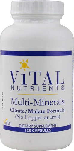 Vital Nutrients Multi-Minerals Citrate-Malate 120 Cápsulas - Fórmula Avançada Sem Cobre ou Ferro