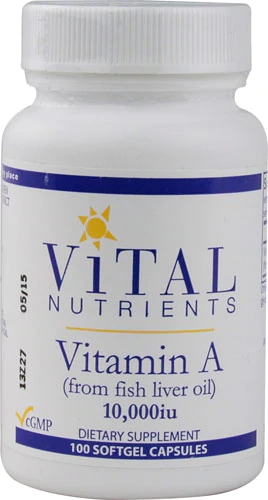 Vital Nutrients Vitamina A 10000 UI - Óleo de Fígado de Peixe - 100 Cápsulas Softgel