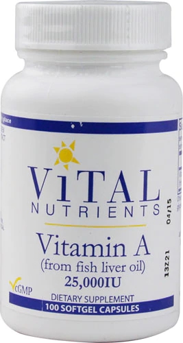 Vital Nutrients Vitamina A 25000 UI - 100 Cápsulas de Óleo de Fígado de Peixe