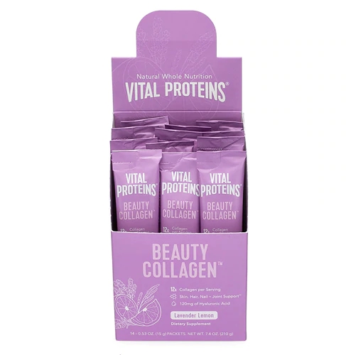 Vital Proteins Beauty Collagen Lavanda Limão 14 Sachês - Colágeno e Ácido Hialurônico para Pele Radiante