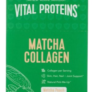 Vital Proteins Matcha Collagen Stick Pack Box - 14 Sachês de Pêssego - Energia e Bem-Estar