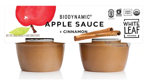 Purê de Maçã Orgânico Biodinâmico White Leaf com Canela - 4 Copos (907g)