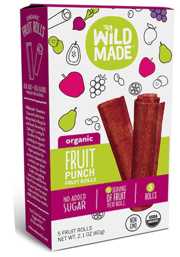 Wild Made Fruit Rolls Orgânicos Sem Glúten Sabor Fruit Punch - Pacote com 5 Rolos