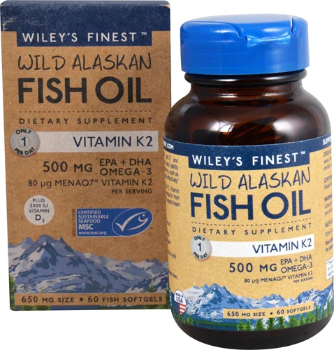 Wiley's Finest Wild Alaskan Fish Oil Vitamin K2 -- 60 Softgels