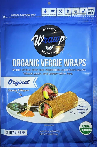 WrawP Wraps Orgânicos de Vegetais - Sem Glúten, Paleo, Original - Pacote com 6 Unidades (Aprox. 210g)