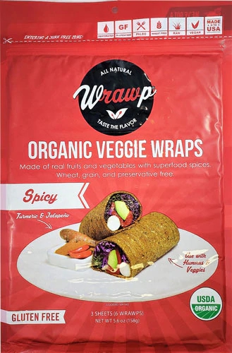 Wraps Orgânicos WrawP Spicy de Vegetais Sem Glúten e Paleo - Pacote com 6 Unidades (Aprox. 210g)
