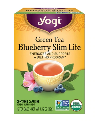 Chá Verde Yogi Blueberry Slim Life com Garcinia Cambogia - 16 Sachês Orgânicos para Bem-Estar