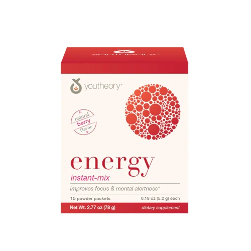 Youtheory Energy Instant-Mix Powder Sabor Frutas Vermelhas Naturais - 15 Sachês