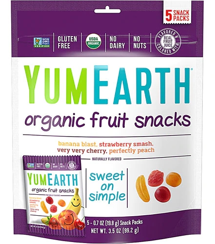Guloseimas de Frutas Orgânicas Yum Earth - Banana Cereja Pêssego Morango - 5 Pacotes Individuais