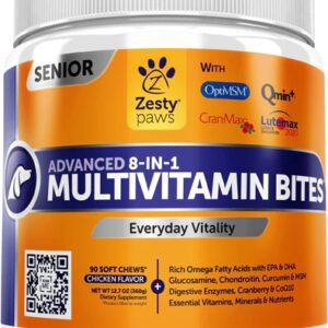 Zesty Paws Multivitamínico Sênior para Cães 8 em 1 Sabor Frango - 90 Mastigáveis Macios