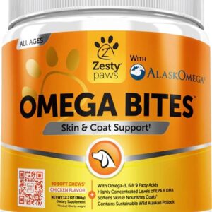 Zesty Paw Omega Bites for Dogs with AlaskOmega Multi-Flavors -- 90 Soft Chews