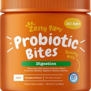 Zesty Paws Probiotic Bites Cães - Suplemento de Abóbora com 90 Mastigáveis Macios