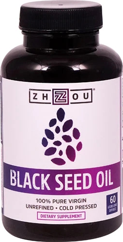 Zhou Black Seed Oil 1300mg - Óleo de Cominho Preto com Timoquinona - 60 Cápsulas Vegetais Líquidas
