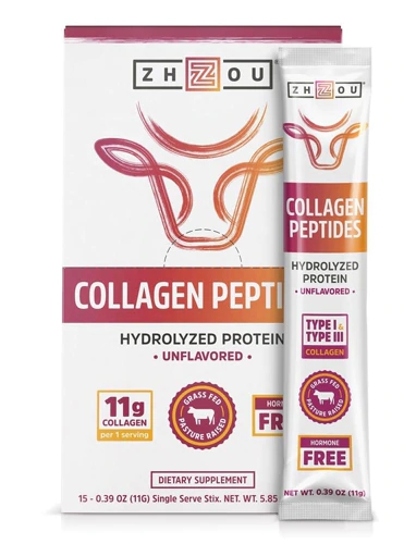 Zhou Collagen Peptides Stick Packs Sem Sabor - 15 Sachês Práticos