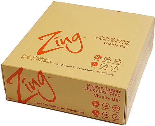 Zing Bars Vitality Barra de Amendoim e Chocolate Chip - 12 Barras (Aprox. 60g cada)