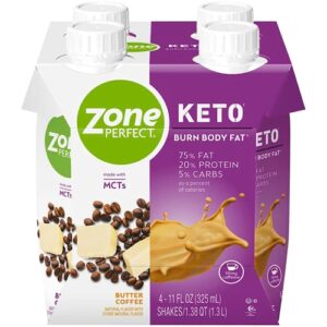 Shake Pronto para Beber Zone Perfect Keto Café com Manteiga - 325ml Cada / Pack com 4 Unidades