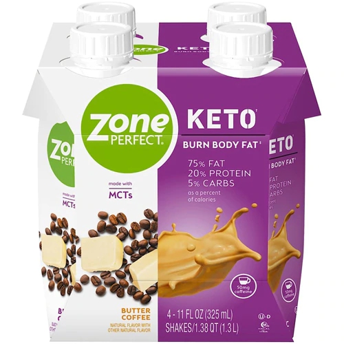 Shake Pronto para Beber Zone Perfect Keto Café com Manteiga - 325ml Cada / Pack com 4 Unidades