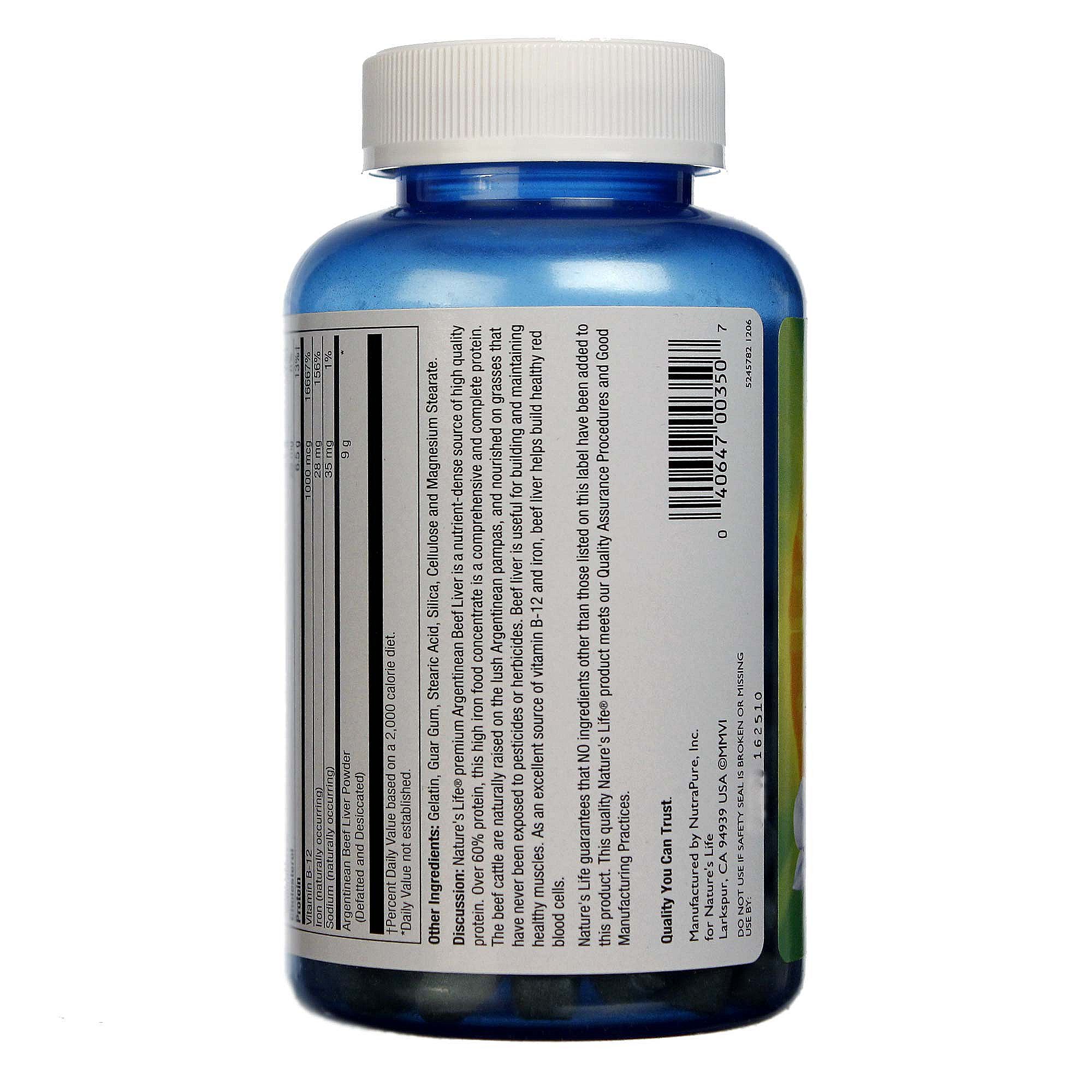 Nature's Life Fígado bovino 1.500 mg 100 Tabletes - Imagem 3