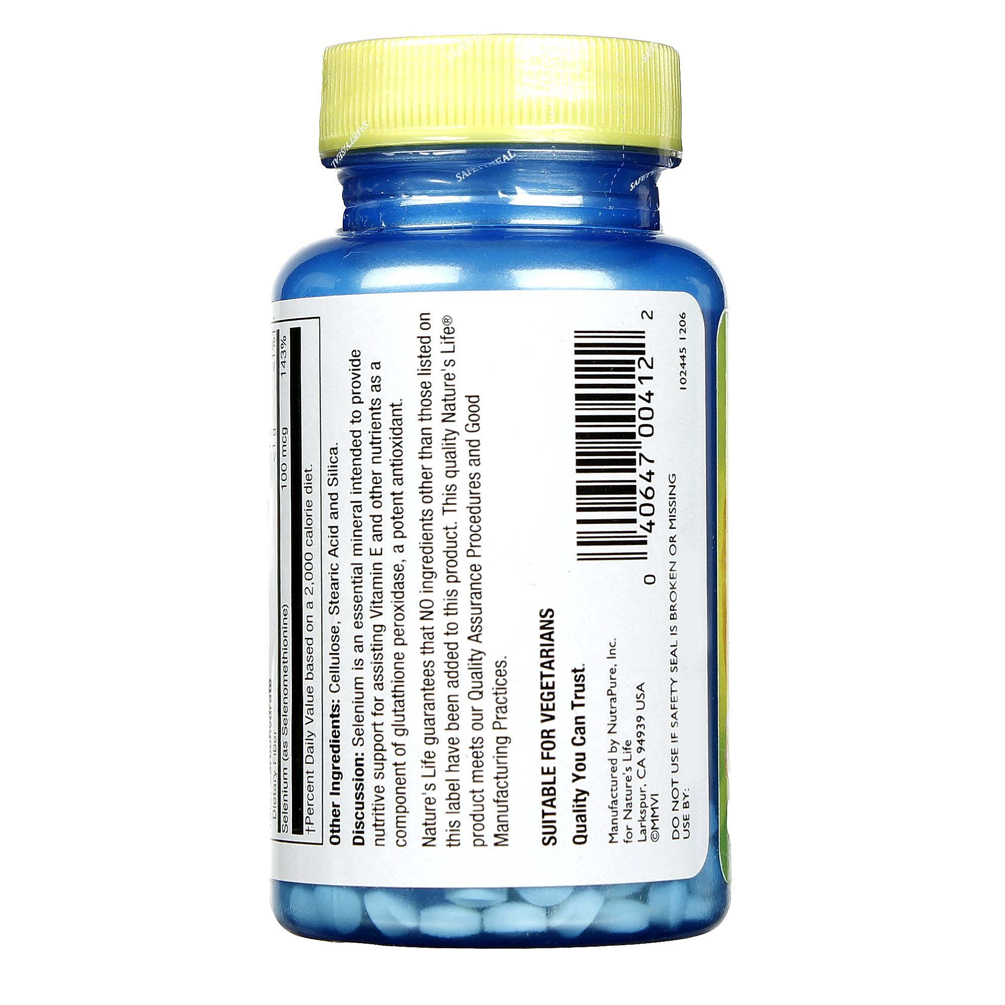 Nature's Life Sem leveduras Selênio 100 mcg 100 Tabletes - Imagem 3