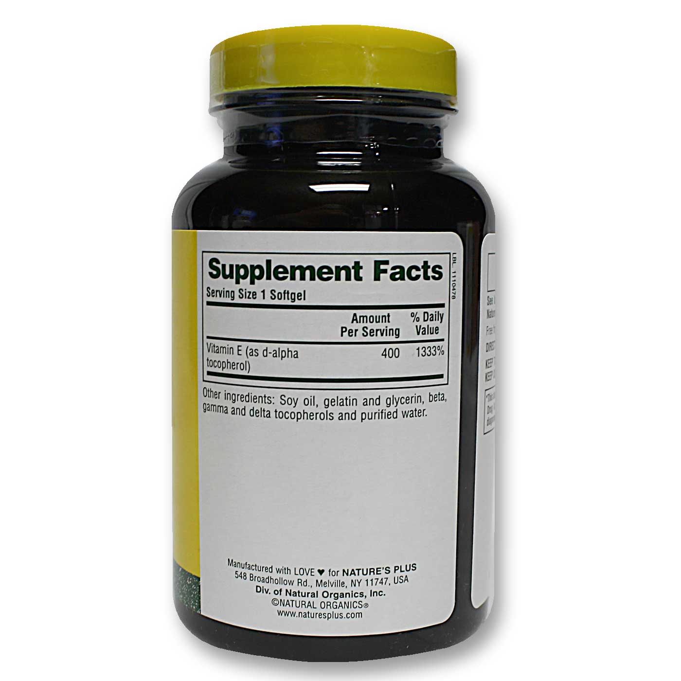 Nature's Plus, Tocopherol Vitamina E 400 UI - 180 Cápsulas em gel - Imagem 2