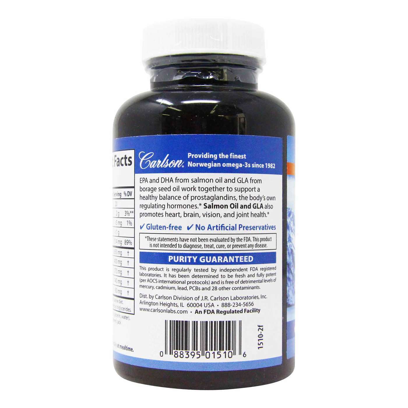 Carlson Labs Salmon Oil and GLA - 825 mg - 60 Cápsulas em Gel - Imagem 3