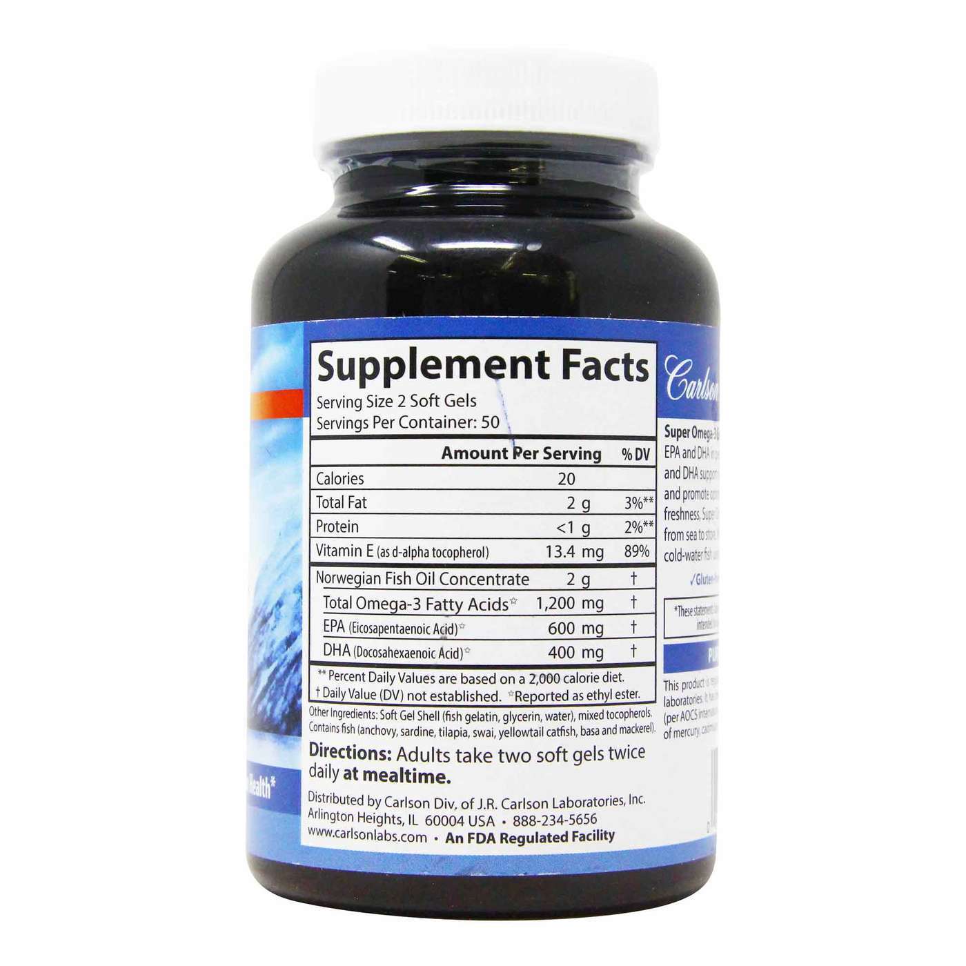 Carlson Labs Super Ómega-3 Gems - 500 mg em Gelatina De Peixe - 100 Cápsulas em Gel - Imagem 2