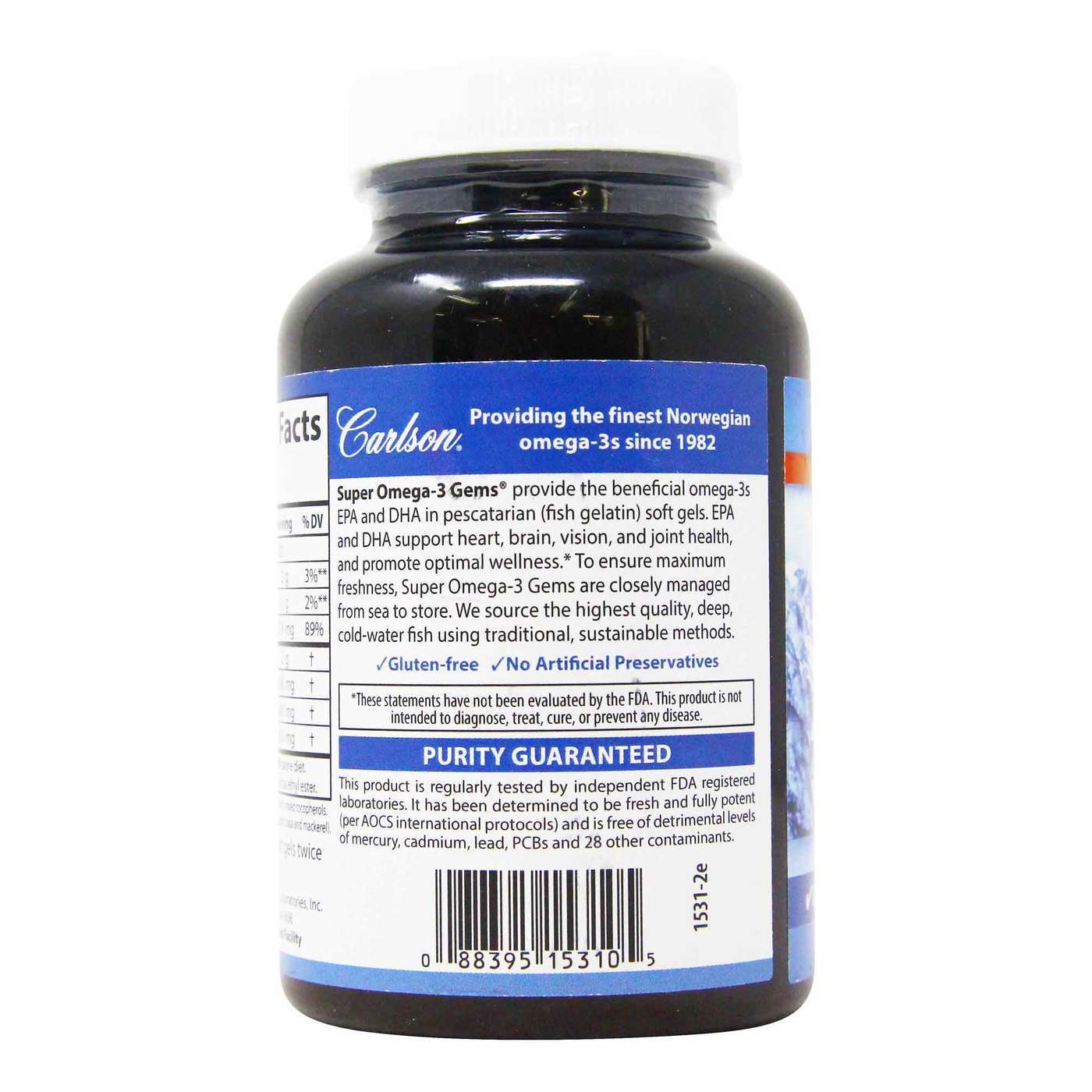 Carlson Labs Super Ómega-3 Gems - 500 mg em Gelatina De Peixe - 100 Cápsulas em Gel - Imagem 3