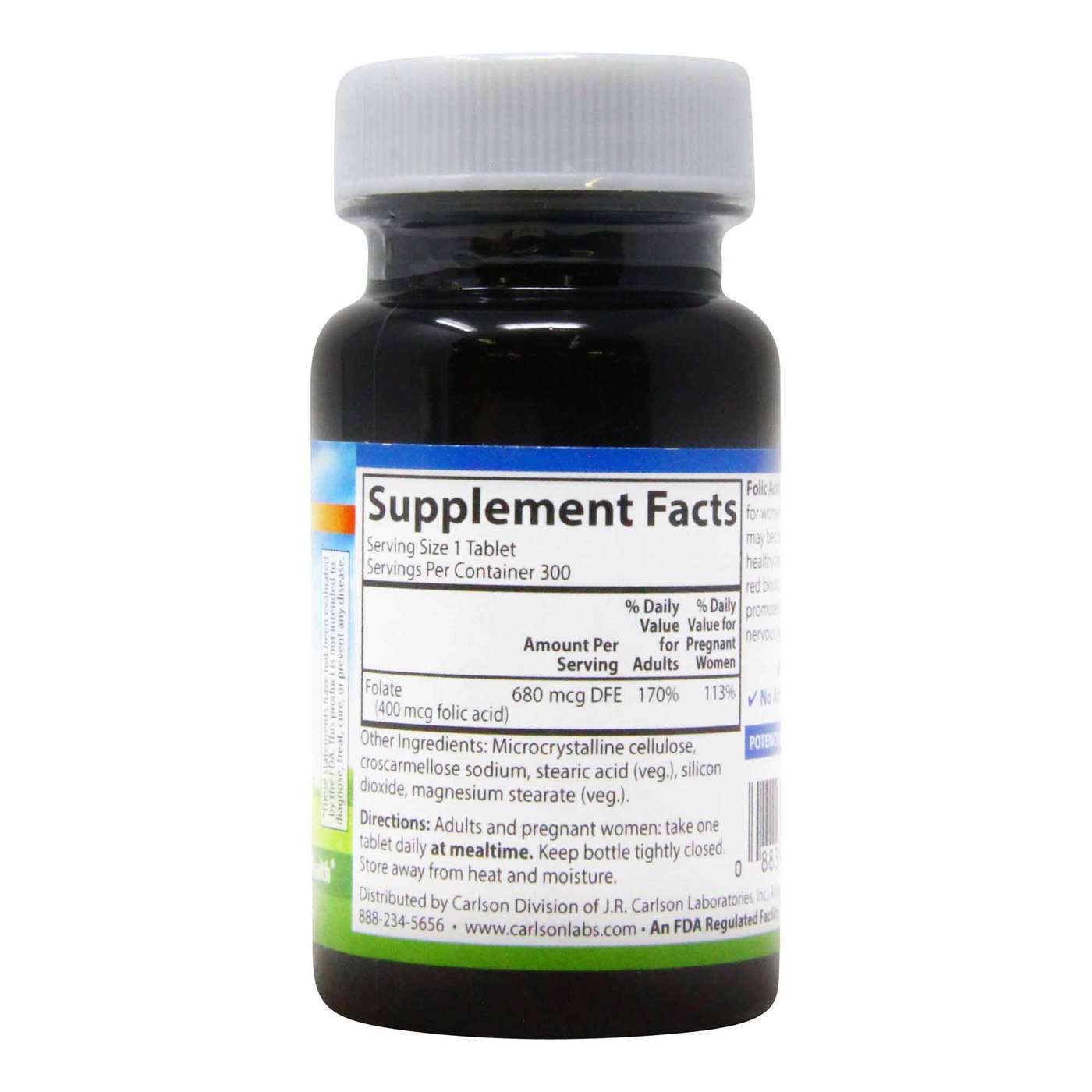Carlson Labs Folic Acid - 400 mcg - 300 Tabletes - Imagem 2