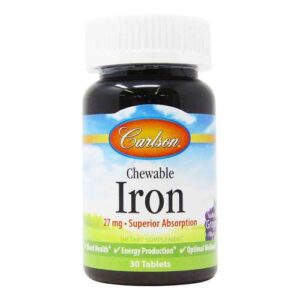 Carlson Labs, Ferro Mastigável 27mg - Sabor de Uva - 30 Comprimidos