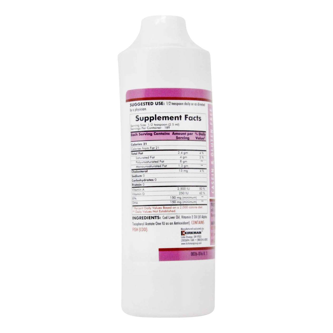 Kirkman Labs, Óleo de Fígado de Bacalhau, Sem Sabor - 473 ml (16 fl oz) - Imagem 2