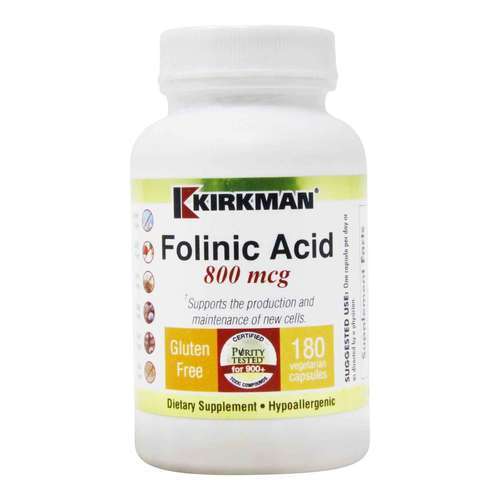Kirkman Labs, Ácido Folínico 800 mcg, Hipoalergênico - 180 Cápsulas Vegetarianas