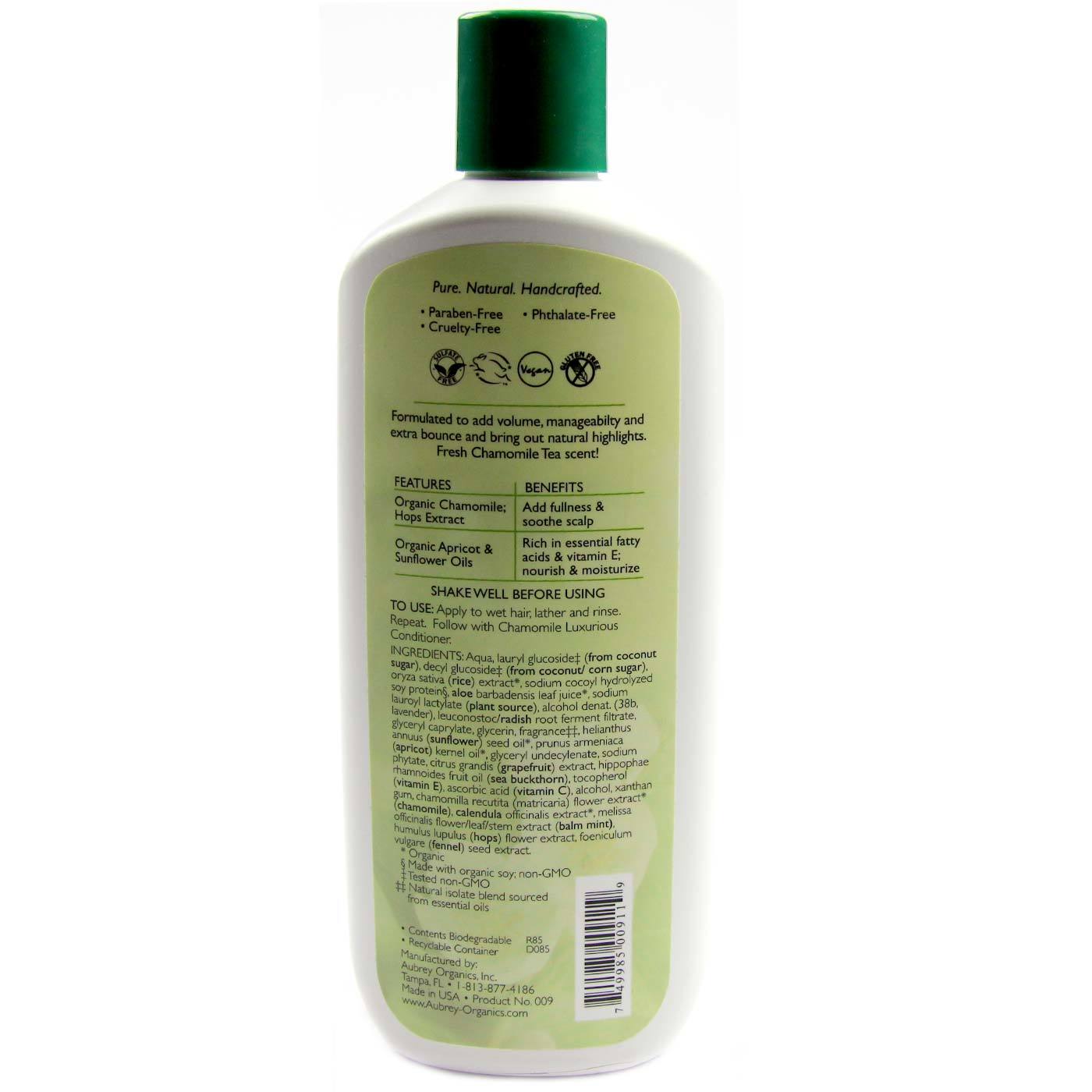 Aubrey Orgânicos Xampu, Volume - Chamomile Luxurious - 11 oz - Imagem 2