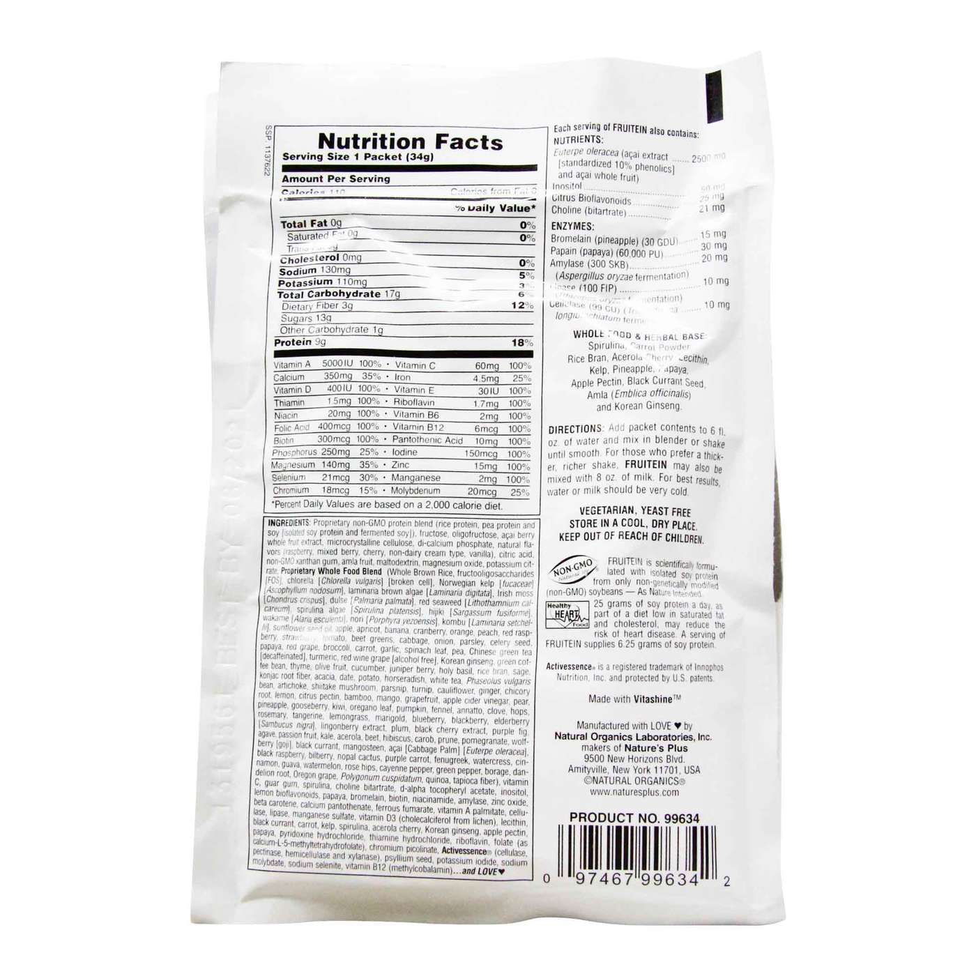 Nature's Plus Fruitein Shake, Açaí - 8 Packets - Imagem 2