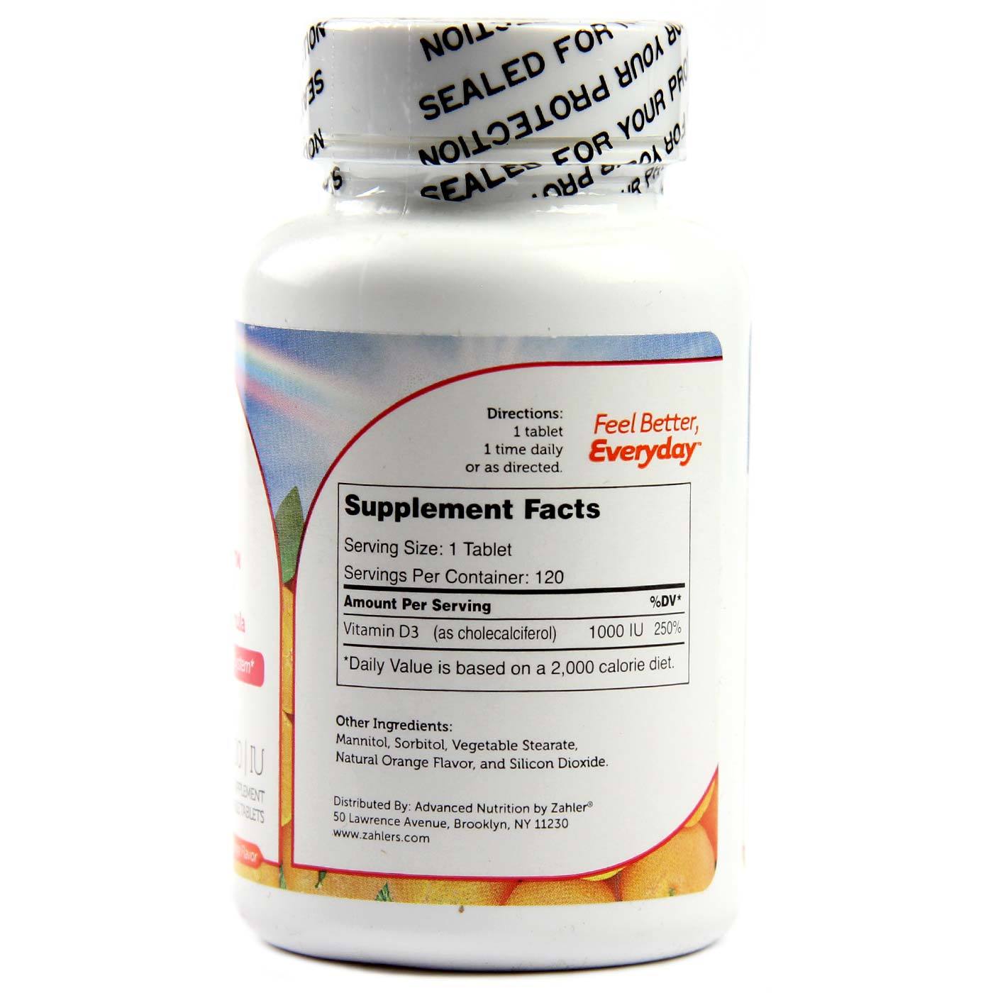 Zahler, Junior D3 1.000 IU Vitamina D - Sabor Laranja - 120 Tabletes Mastigáveis - Imagem 2