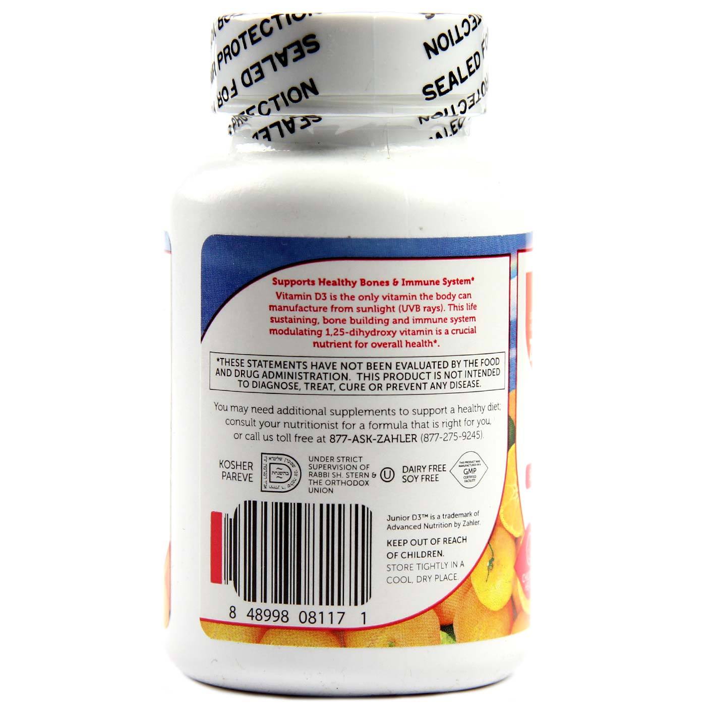 Zahler, Junior D3 1.000 IU Vitamina D - Sabor Laranja - 120 Tabletes Mastigáveis - Imagem 3