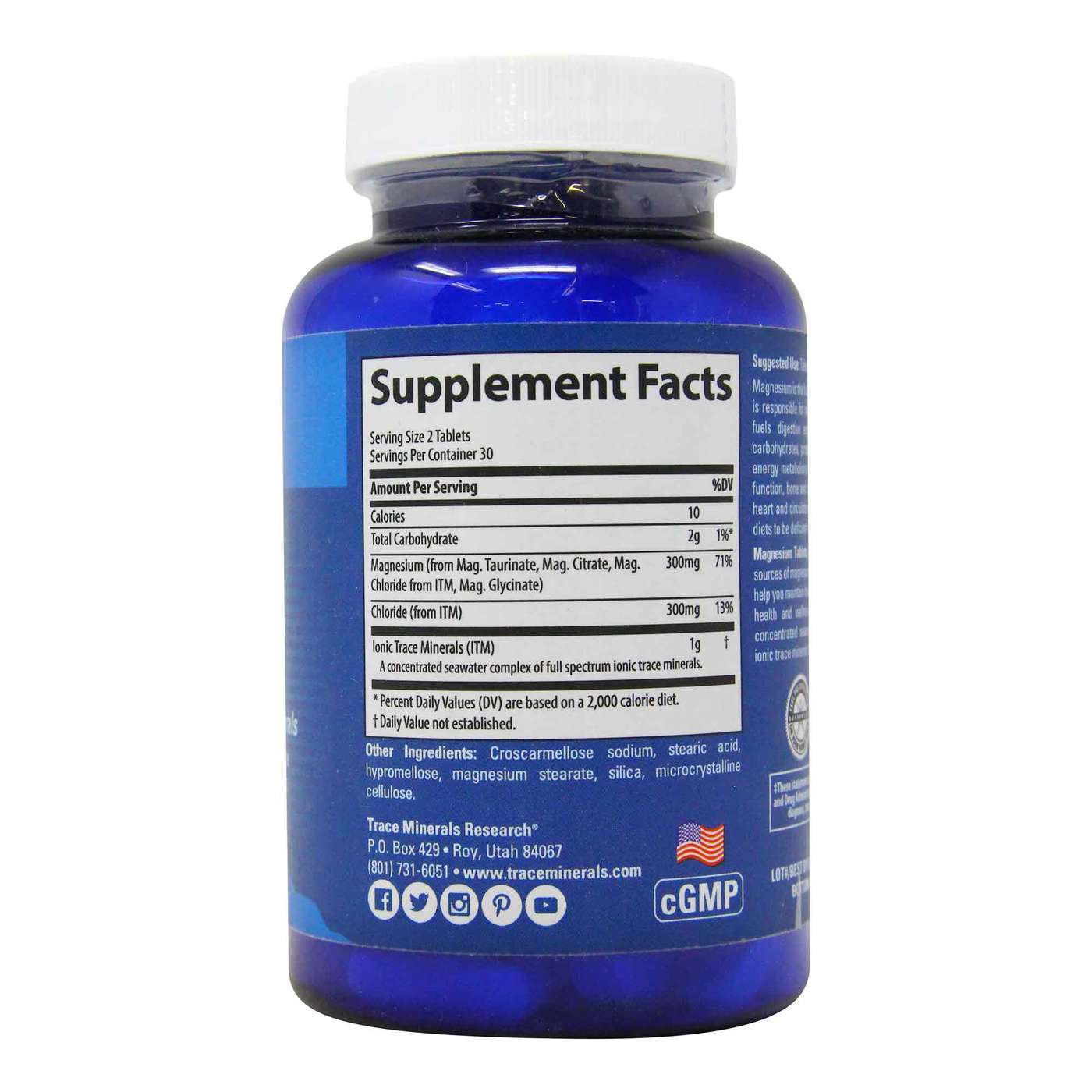 Trace Minerals Research Magnésio - 300 mg - 60 Tabletes - Imagem 2