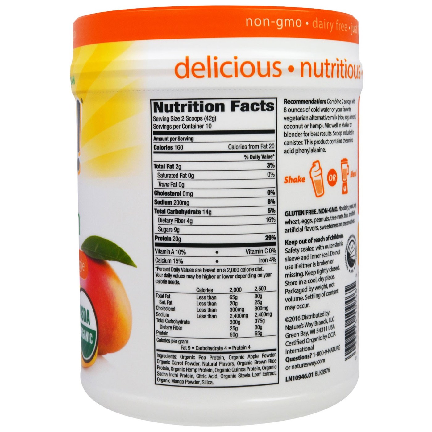 Nature's Way Orgânico Alive Plant Proteína Smoothie, Manga tropical - 10 Servings - Imagem 2
