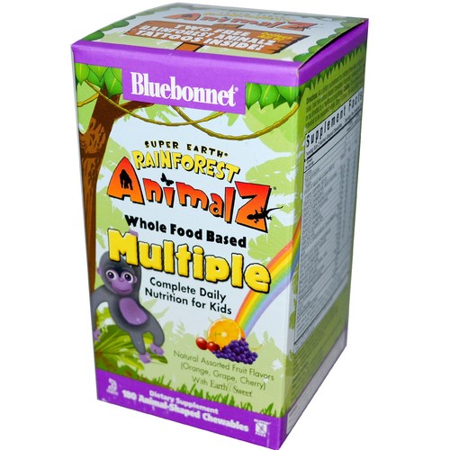 Bluebonnet Nutrition Super Earth Rainforest Animalz Whole Food Based Multiple, Assorted - 180 Chewables