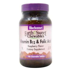 Bluebonnet Nutrition, EarthSweet® Vitamina B-12 & Ácido Fólico Mastigáveis - 180 Comprimidos Mastigáveis