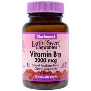 Bluebonnet Nutrition, EarthSweet® Vitamina B12 Mastigáveis - 2,000 mcg - 90 Comprimido Mastigáveis