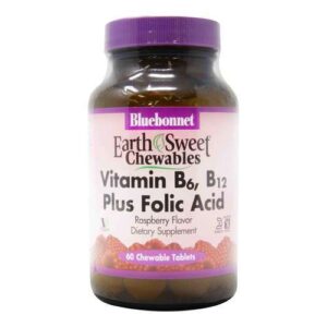 Bluebonnet Nutrition, EarthSweet® Vitamina B6, B12 mais Ácido Fólico - 60 Tabletes Mastigáveis