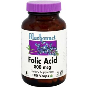 Bluebonnet Nutrition Folic Acid - 800 mcg - 180 Cápsulas Vegetarianas