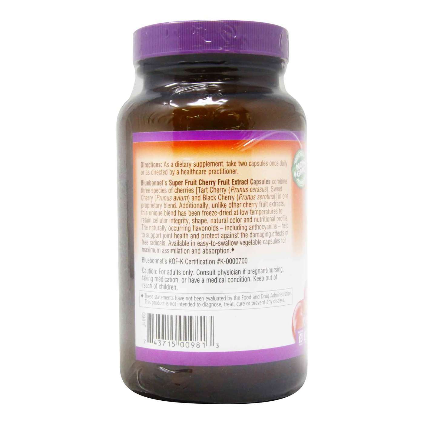 Bluebonnet Nutrition, Extrato de Cereja Super Fruta - 1,000 mg - 120 Cápsulas Vegetarianas - Imagem 3