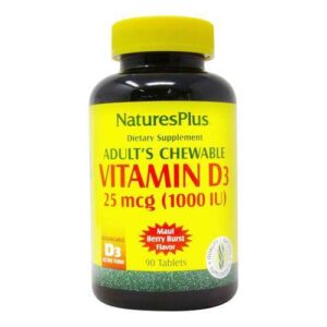 Nature's Plus, Vitamina D3 - 1000 UI - 90 Comprimidos mastigáveis